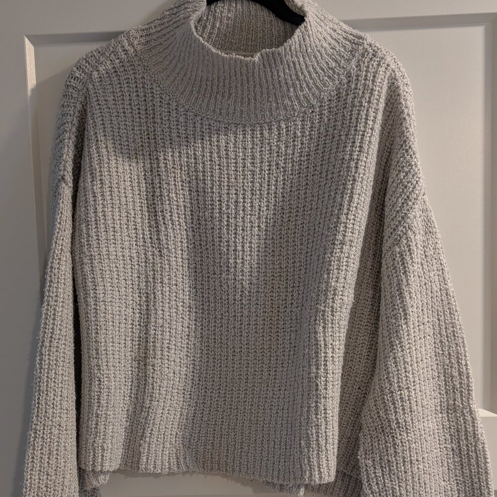 Grey Cropped Bell Sleeve Turtle Neck Sweater